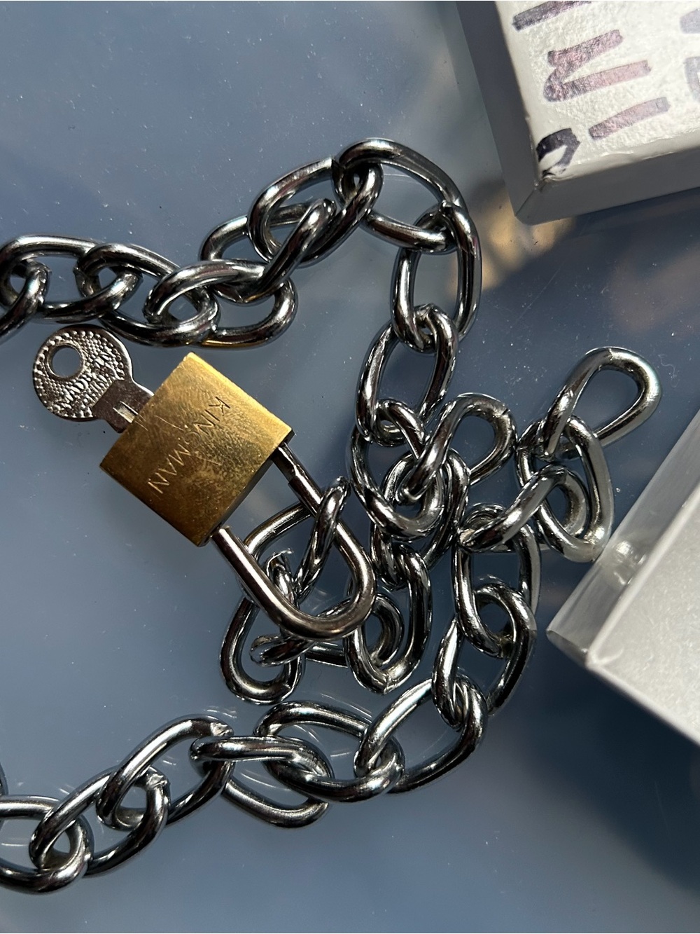Silver Chain Necklace with Gold Padlock Accent - Women’s Fashion Jewelry - Picture 4 of 5